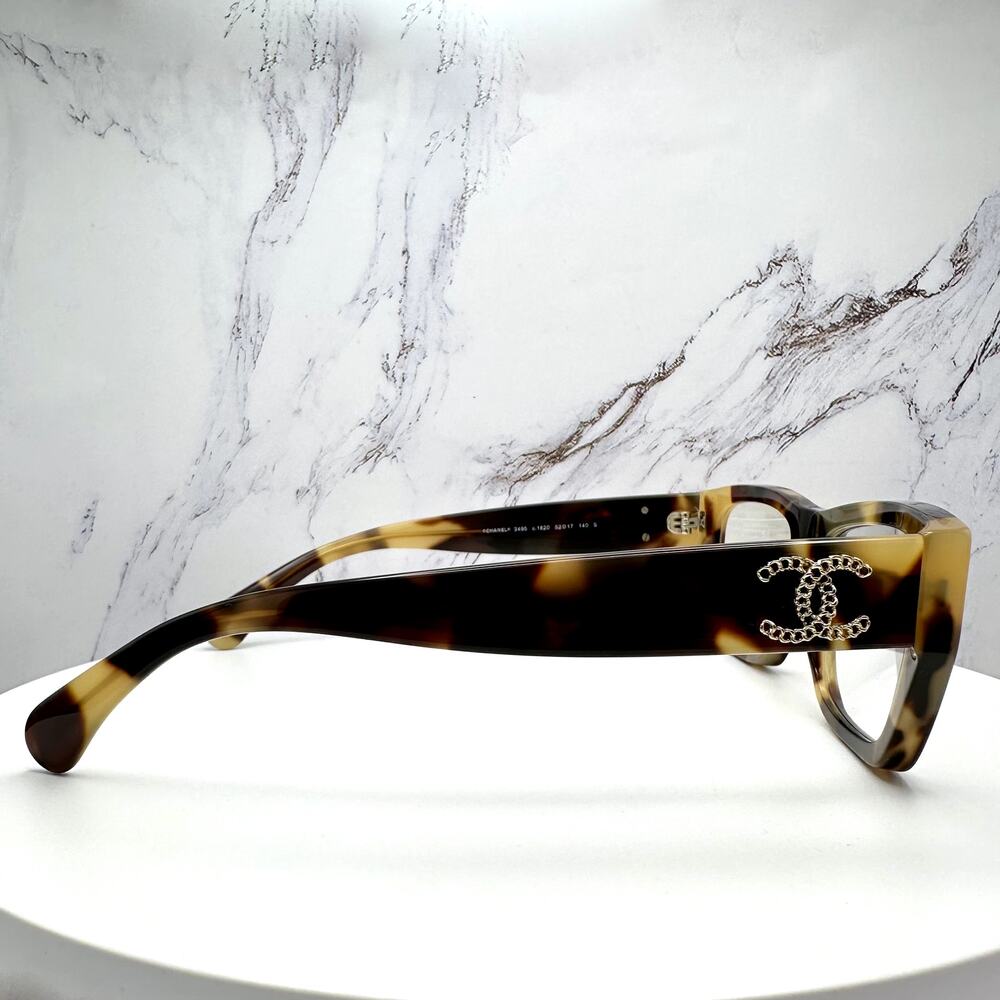 New CHANEL Eyeglasses Brown Gold Chain CC Rectangle 52mm Rx-able - Picture 12 of 16